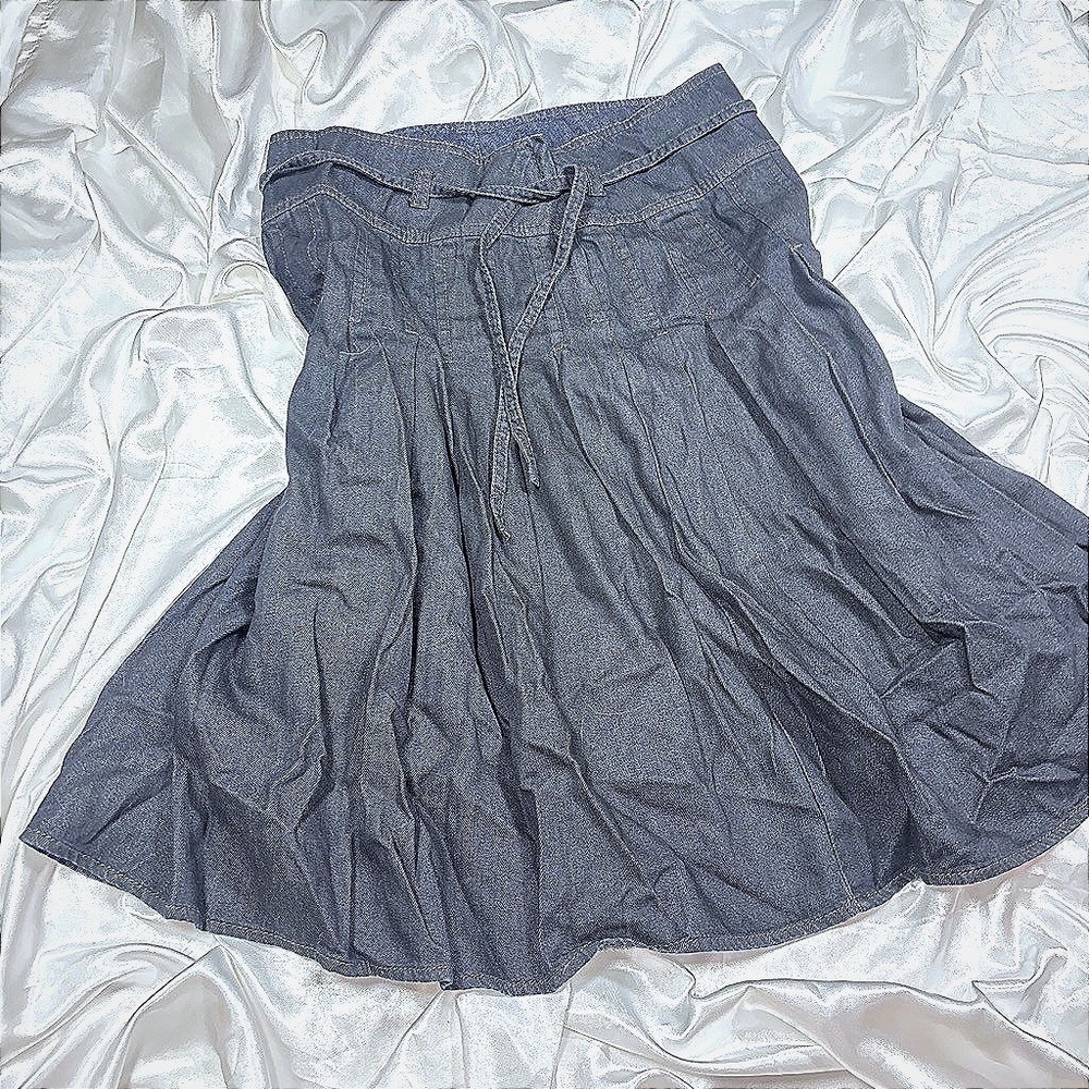 y2k Liz Claiborne Pleated Denim Skirt Dark Blue A-Line Belted Tag 6
